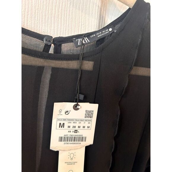 ZARA Black Ruffle Dress NWT Size M - Picture 7 of 11